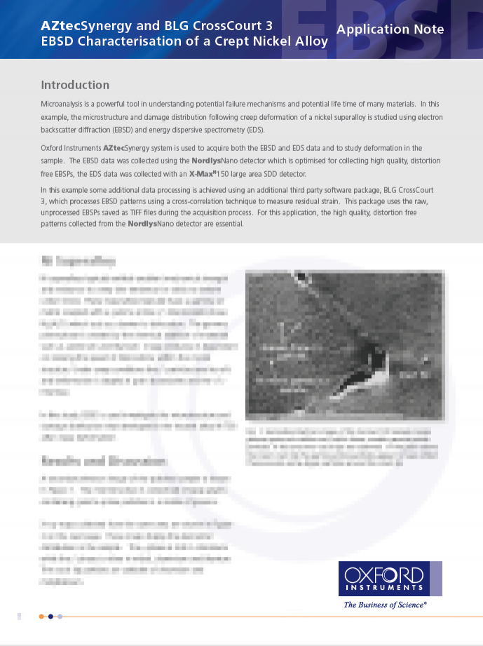 一种蠕变镍合金的AZtecSynergy和BLG croscur3 EBSD表征