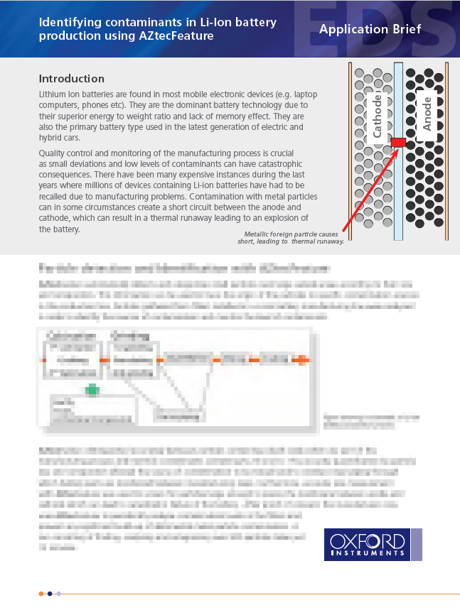 Identifying contaminants in Li-Ion battery production using AZtecFeature